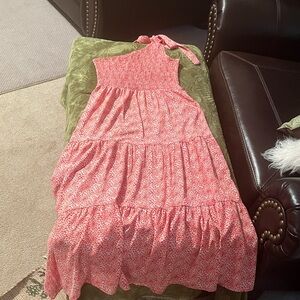 One Shoulder Red and White Tiered Maxi Dress